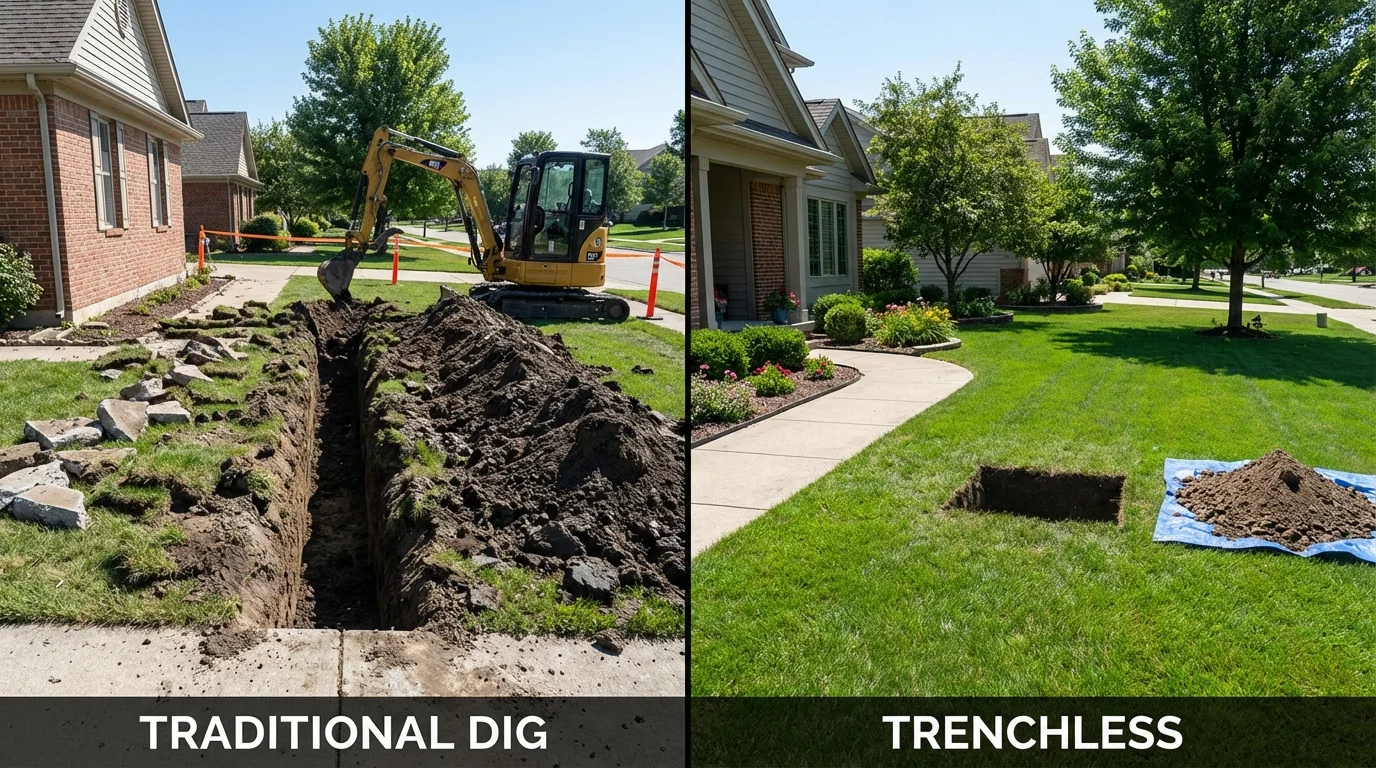 Trenchless sewer repair with minimal yard damage versus traditional excavation in Windber, PA